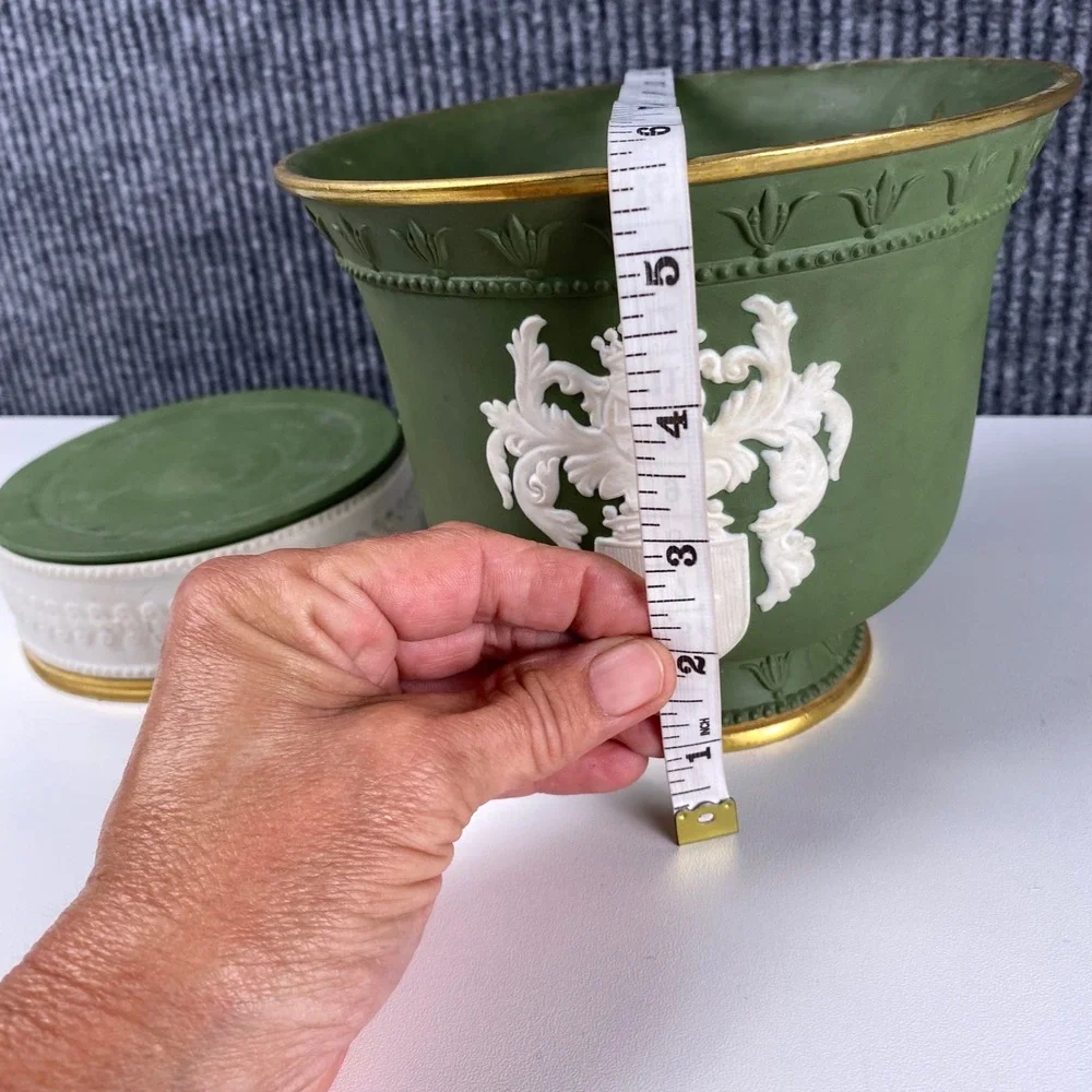 Vintage Porcellane d'Arte Italy Green Cachepot Urn Planter Pedestal Vase Base